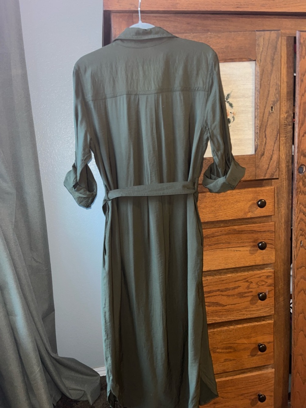 Banana Republic Olive Green Button-Front Midi Shirt Dress - Picture 4 of 6